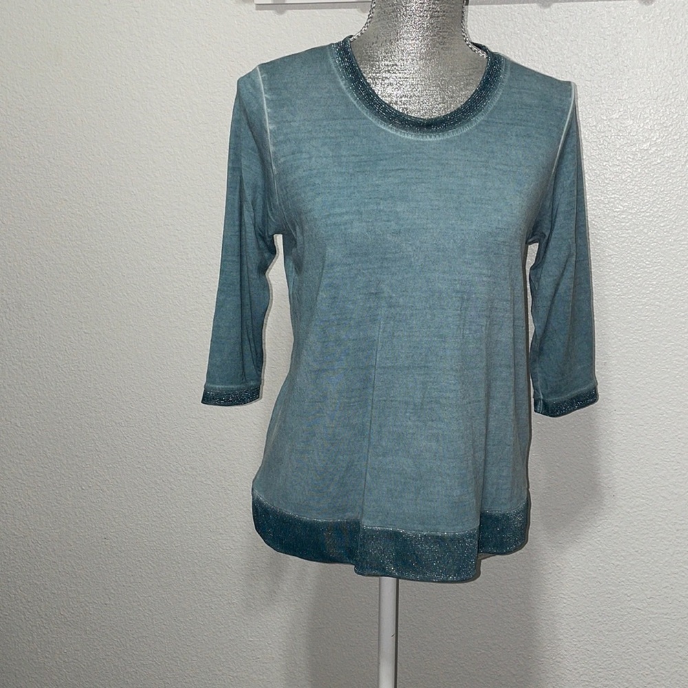 Dantelle blouse teal shimmer 3/4‎ sleeve